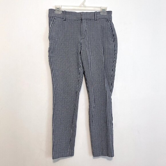 GAP High Rise Gingham Signature Skinny Ankle Pants Navy Blue White Cropped Crop - Picture 2 of 15